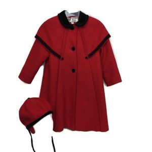 YOUNG GALLERY Red Skater Coat & Hat 6X Vintage 1990's Wool Blend Dressy Holiday